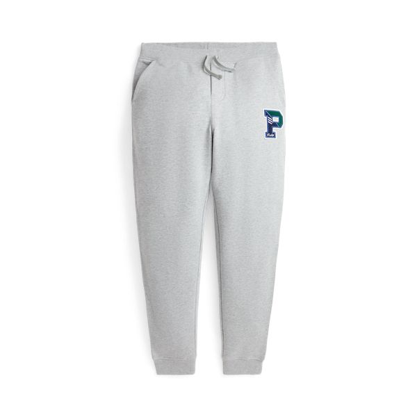 A corduroy letterman-style patch amplifies the sporty appeal of these jogger pants which are made with soft cotton-blend fleece. Collegiate Style Cotton Sweats For Loungewear, Collegiate Cotton Bottoms For Streetwear, Sporty Cotton Sweatpants With Ribbed Waistband, Sporty Cotton Pants With Letter Print, Collegiate Style Fleece Sweats With Letter Print, Fleece Athleisure Joggers With Letter Print, Fleece Joggers With Letter Print For Leisure, Sports Joggers With Letter Print, Sporty Fleece Joggers With Letter Print