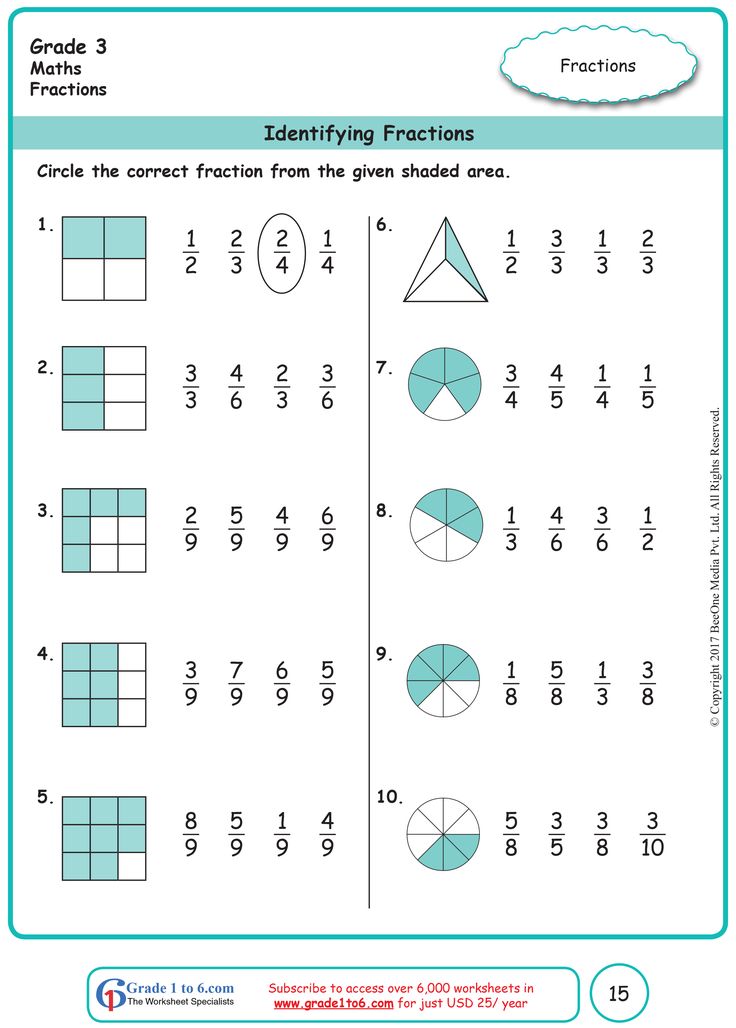 the worksheet for identifying fraction numbers