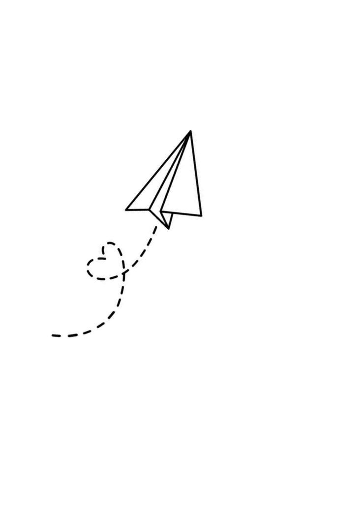 a black and white drawing of a paper airplane flying in the sky with its nose out