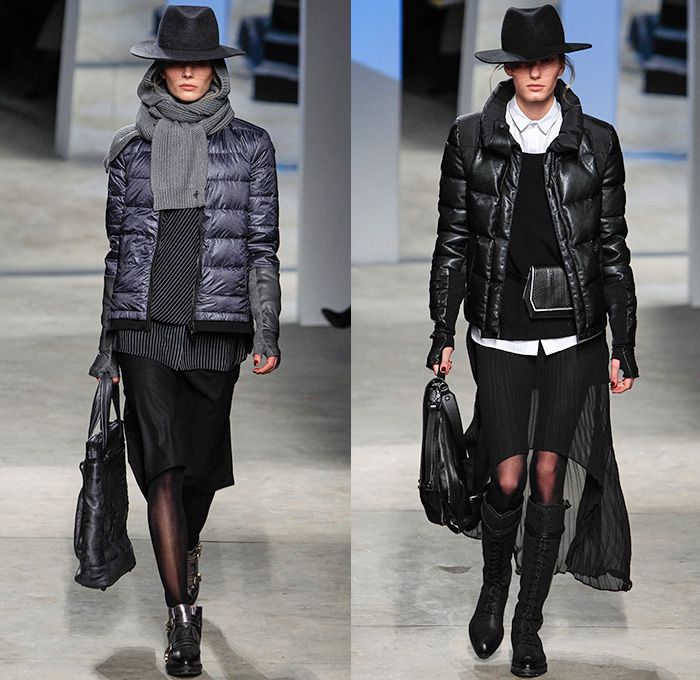 Kenneth Cole Collection 2014-2015 Fall Autumn Winter Womens Runway Looks - New York Fashion Week Catwalk Show - Western Cowgirl Plaid Pinstripe Tapered Gloves Sweater Jumper Button Down Shirt Blouse Clutch Bag Drapery Outerwear Coat Hoodie Dress Layers Tweed Down Puffer Quilted Bomber Jacket Knit Abstract Grunge Print Leather Tote Bag Sheer Chiffon Peek-A-Boo Straps Jogging Sweatpants Drawstring Blazer Multi-Panel Vest Waistcoat Bowtie Funnelneck Boots Dovetail Necklace Pouch Asymmetrical ... Necklace Pouch, Dress Layers, Dress Layer, Denim Jeans Fashion, Catwalk Collection, Vest Waistcoat, Hoodie Coat, Sweater Jumper, Runway Looks