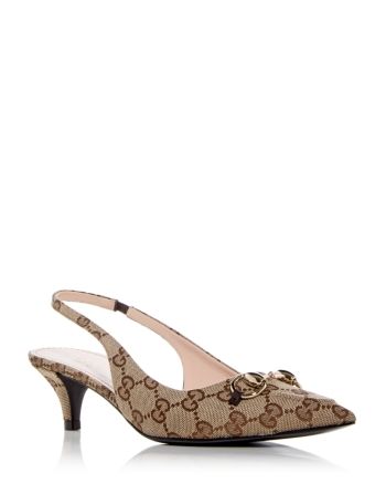 Gucci Women's Gg Slingback Pumps Gucci Luxury Slingback Pumps For Party, Luxury Slingback Pumps With Heel Strap, Designer Gucci Slingback Pumps For Evening, Luxury Slingback Heels, Gucci Elegant High Heel Slingback Pumps, Gucci Designer Slingback Pumps For Formal Occasions, Designer Gucci Slingback Pumps For Formal Occasions, Luxury Brown Slingback Pumps For Evening, Designer Brown Slingback Pumps For Evening