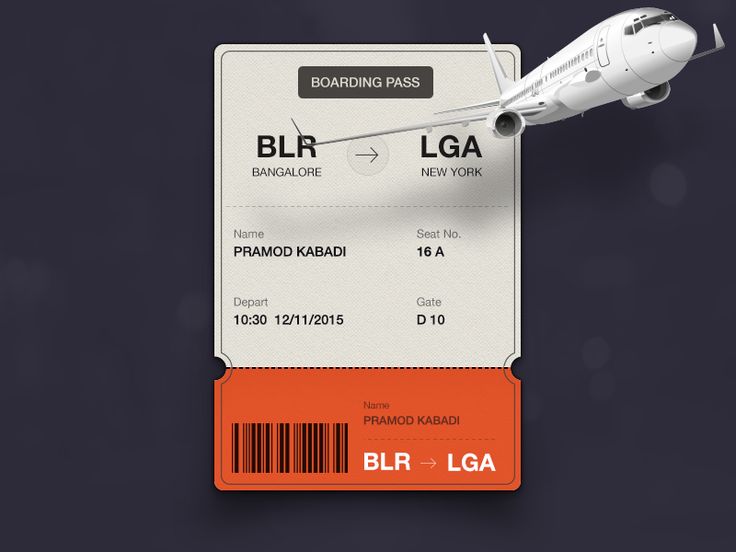 an orange and white boarding pass with a plane on it