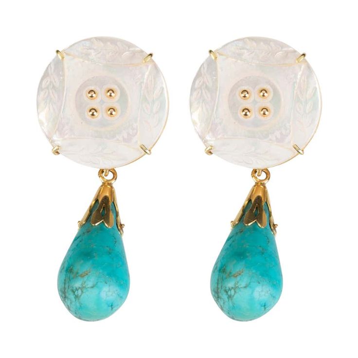 Gold Turquoise Mother of Pearl Earrings For Sale at 1stDibs | gold turquoise pearl earrings Turquoise Pearl Earrings, Elegant Pouch, Mother Of Pearl Earrings, Jewel Box, Mother Pearl, Art Deco Interior, Mother Of Pearl Buttons, Pearl Jewelry, Mother Of Pearl