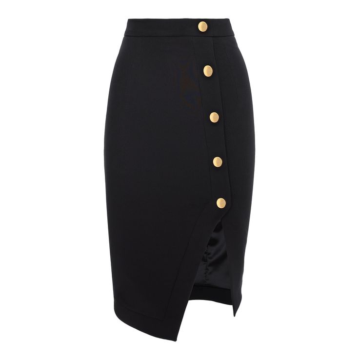 Discover femininity and refinement in a pencil skirt with a slit and statement buttons. This elegant skirt is a perfect choice for moments when you want to feel confident and turn heads. The pencil cut highlights your silhouette and adds a sophisticated touch, while the subtle slit adds a seductive note and allows comfortable freedom of movement. Statement details, like strategically placed buttons, add an element of originality and style, completing the refined look of the skirt. Dry cleaning i Black Skirt Pencil, Pencil Skirt Outfits Classy, Black Pencil Skirt Outfit, Women Pencil Skirt, Black Straight Skirt, Long Pencil Skirt, Pencil Skirt Outfits, Classy Work Outfits, The Pencil