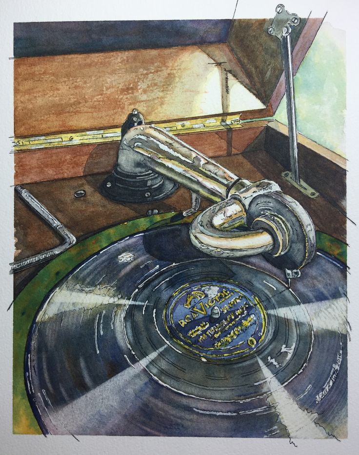 a drawing of an old record player