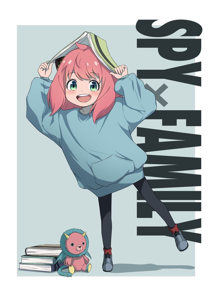 a girl with pink hair is standing in front of books and holding her head above her head