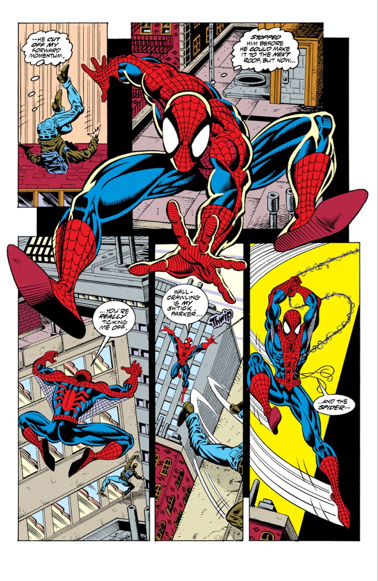 the amazing spider - man comic page with an image of his face and hands in front of