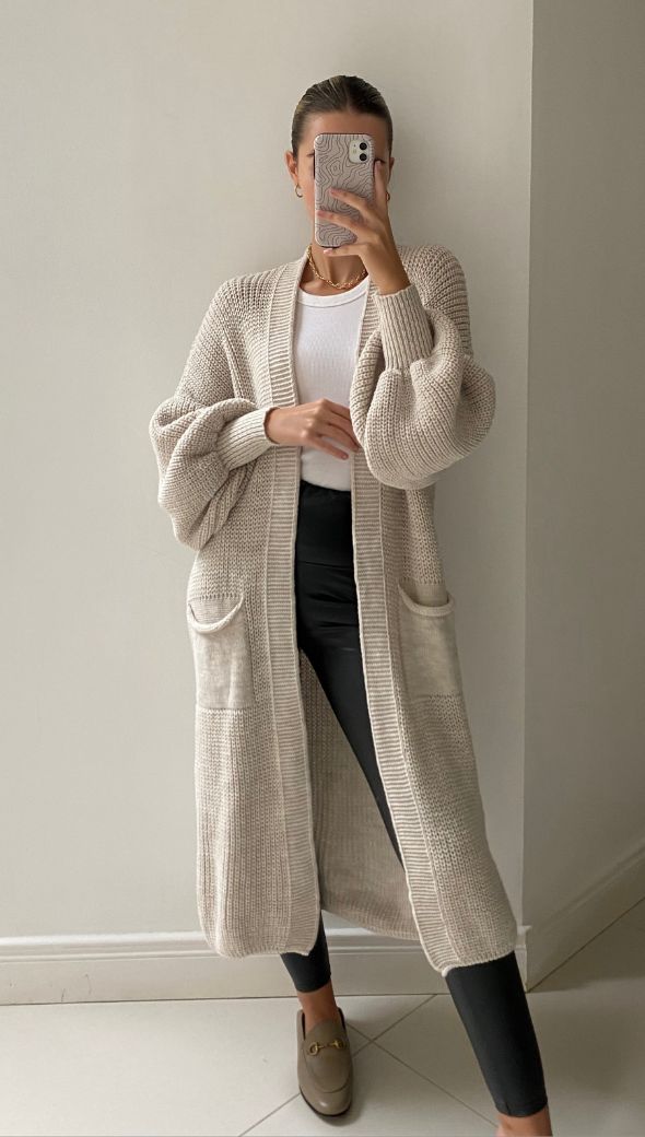 Trendy V-neck Sweater Coat For Work, Fall Knit Sweater Coat For Loungewear, Elegant V-neck Non-stretch Cardigan, Elegant Non-stretch V-neck Cardigan, Elegant Neutral Sweater For Fall, Oversized Cream Sweater Coat For Loungewear, Elegant Soft Knit Sweater Coat For Spring, Beige Long Soft Knit Sweater Coat, Long Beige Soft Knit Sweater Coat