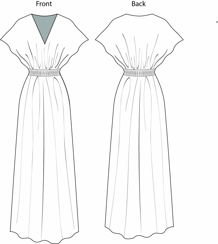 the front and back views of a dress