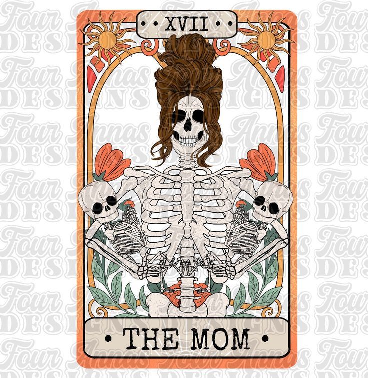 the skeleton girl with flowers on her head is in front of an orange and white background