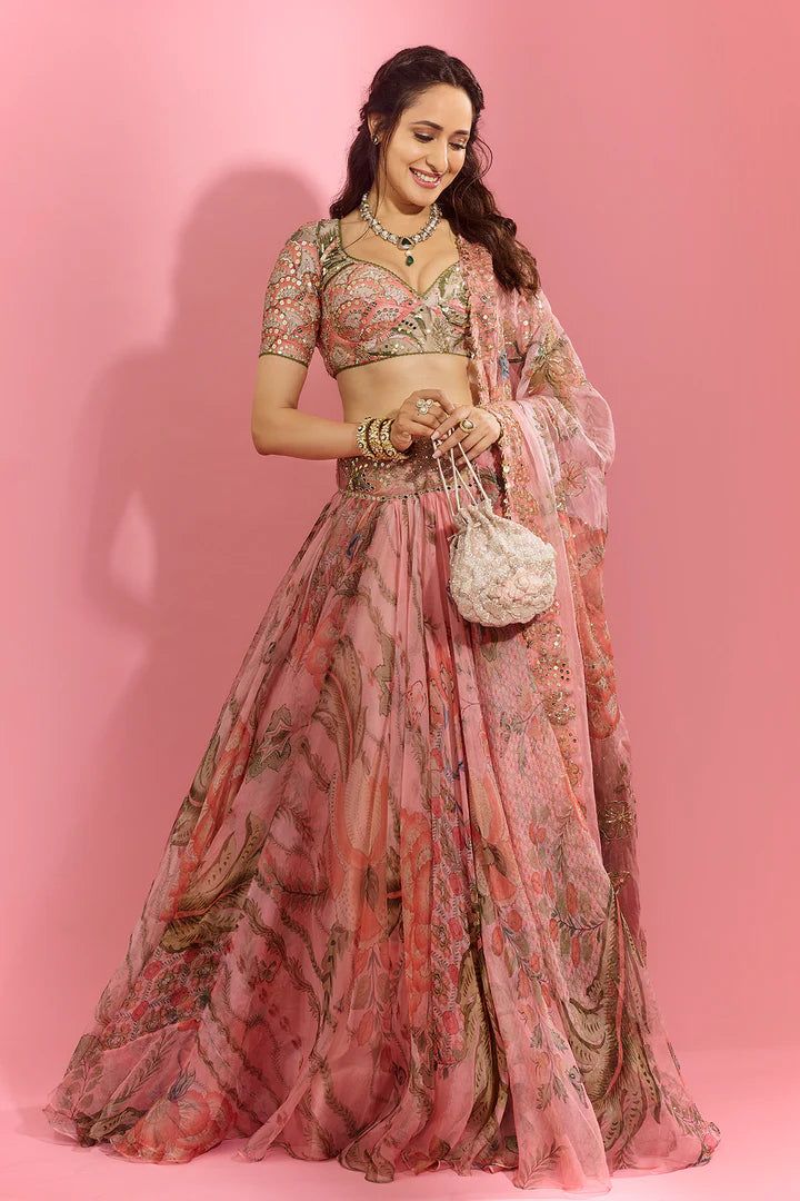 Embroidered Blouse With Embroidered Lehenga And Dupatta.From Mahima Mahajan's Ishq collection. DELIVERY TIMEPlease allow 6-8 weeks for your outfit to arrive. FABRIC DETAILSOrganza, Raw Silk Professional cleaning only. Blush Pink Lehenga, Pink Lehenga, Embroidered Lehenga, Guest Attire, Wedding Attire Guest, Floral Prints Pattern, Bride Bridal, Embroidered Blouse, Raw Silk