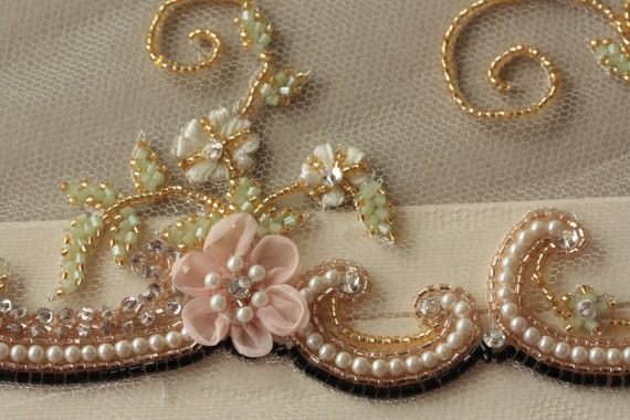 Elegant Bridal Accessories With Pearl Embroidery, Elegant Pearl Embroidered Bridal Accessories, Elegant Embellished Bridal Accessories For Ceremony, Elegant Bridal Veil, Beaded Veil, Hollywood Glamor, Beaded Veils, Tambour Beading, Tambour Embroidery