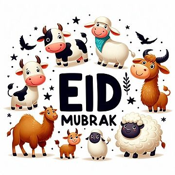 an image of eid mubarak with sheep and lambs in the middle