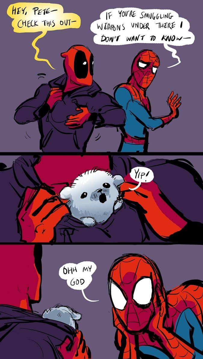 a comic strip with spider - man being hugged by another person and the caption says,