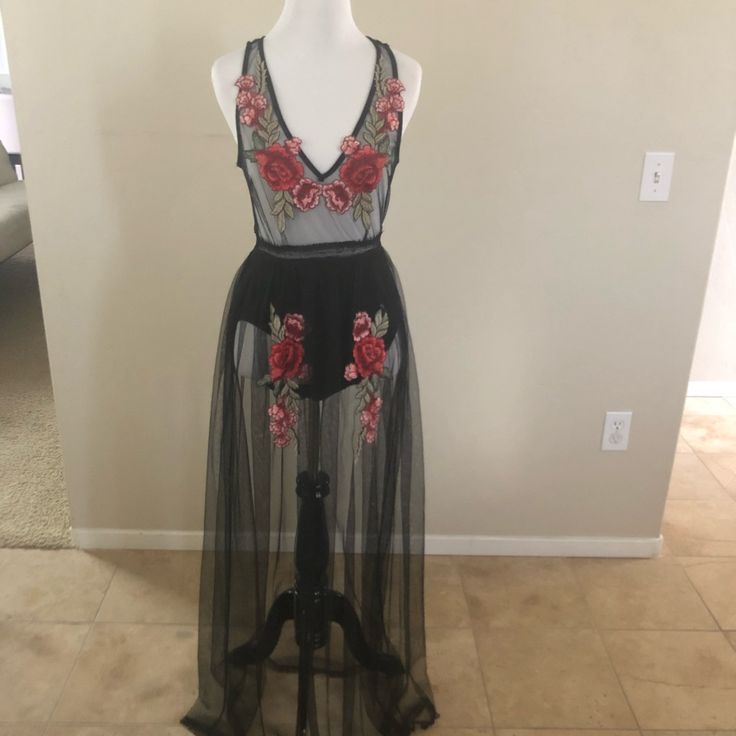 Never Worn Perfect Coachella Dress! Built In Bottoms. Top Is Sheer. Aus Size 8 Which Is A Us Small Or Size 4 Chic Embroidered Maxi Dress For Party, Chic Embroidered Party Maxi Dress, Spring Embellished Black Maxi Dress, Black Sleeveless Embroidered Maxi Dress, Black Sleeveless Maxi Dress With Floral Embroidery, Boho Floral Maxi Dress, Kimono Maxi Dress, Paisley Maxi Dress, Coachella Dress