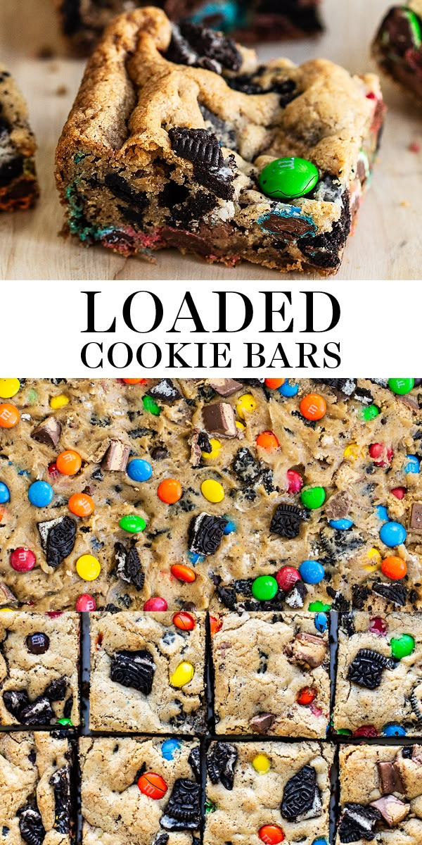 the same cookie bars are made with m & m's and chocolate chip cookies