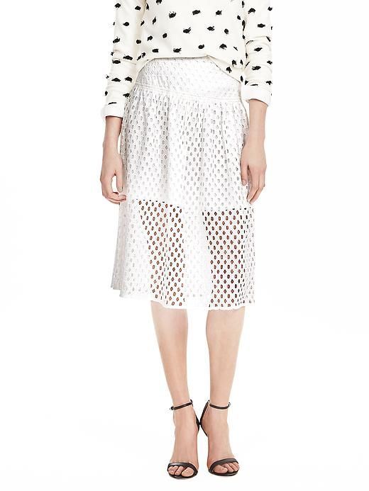 White Geo Lace Skirt Fall Daywear Skirted Bottoms, Chic Stretch Tiered Skirt, Chic Midi Skirt With Elastic Waistband, Chic Stretch Skirt For Brunch, Chic Flared Lined Skirt, Chic Flared Skirt With Lining, Chic Lined Skirt With Relaxed Fit, Chic Relaxed Lined Skirt, Elegant Skirted Bottoms For Brunch