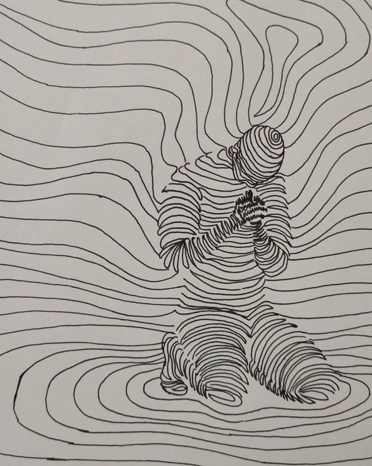 a black and white drawing with wavy lines