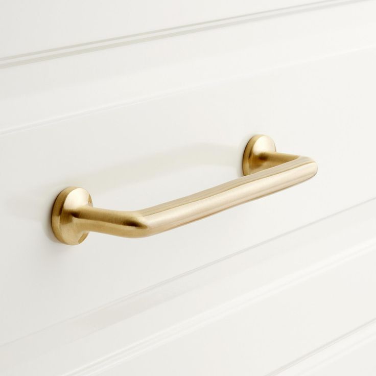 an image of a white drawer with brass handles