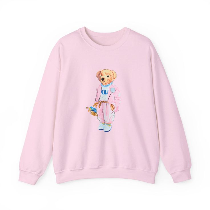 Crafted with the utmost care and attention to detail, our sweatshirt is a delightful blend of 50% cotton and 50% polyester, ensuring a soft touch and lasting quality. This medium-heavy fabric, weighing 8.0 oz/yd² (271.25 g/m promises warmth during chilly months while maintaining breathability for year-round wear. Indulge in the plush comfort of our classic fit crewneck design, offering a timeless silhouette that complements any style. The ribbed knit collar retains its shape wash after wash, while the double-needle stitching at the shoulder, armhole, neck, waistband, and cuff seams ensures durability for long-term enjoyment. Say farewell to discomfort with our gray, pearlized tear-away label, eliminating any trace of itchiness for a truly luxurious feel. Plus, rest assured knowing that our Teddy Bear Pink, Animal Sweater, Bear Pink, Bear Animal, Pink Bear, Crewneck Design, Polo Bear, Bear Design, Pink Sweatshirt