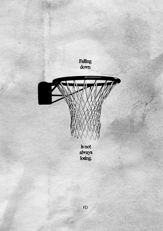 a basketball hoop with the words falling down on it and an arrow pointing up into the basket