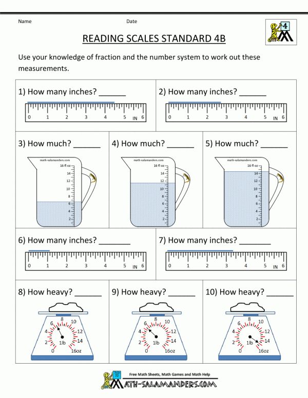 reading scale worksheet with measurements and numbers to help students learn how to measure