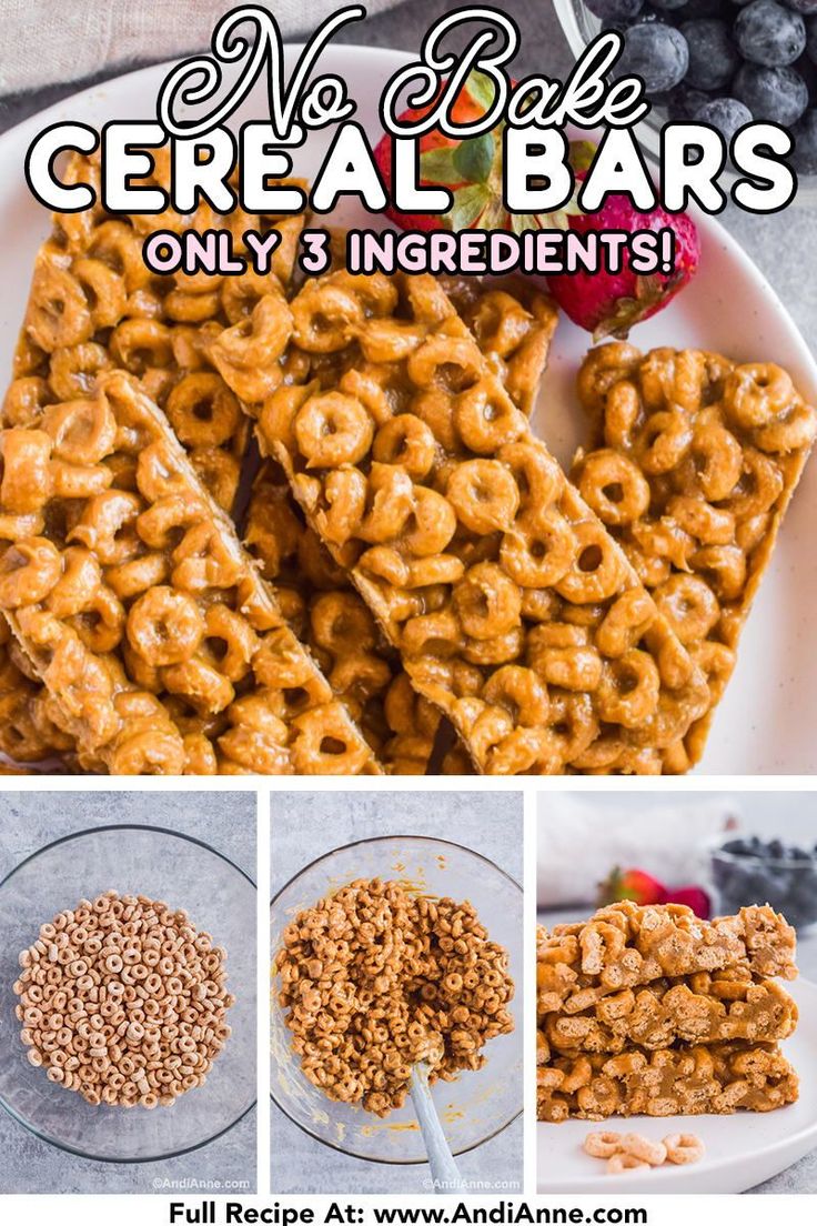 an image of cereal bars on a plate with ingredients to make it look like they have been