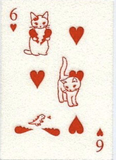 an image of playing cards with cats and hearts