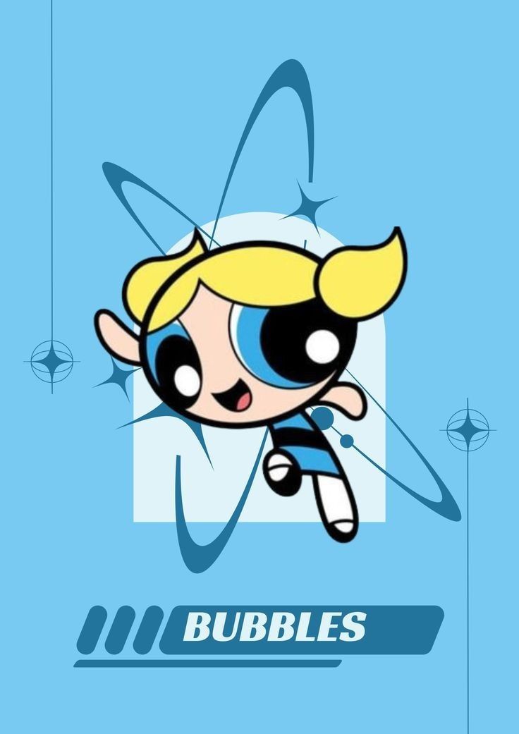 the powerpuff character is flying through the air with her eyes closed and headphones on