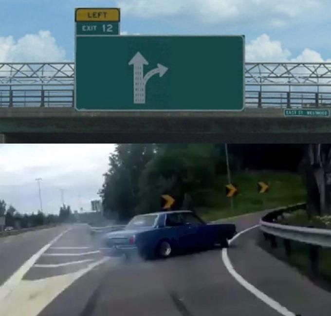 a blue car driving down a highway next to a freeway sign with the snap icon on it