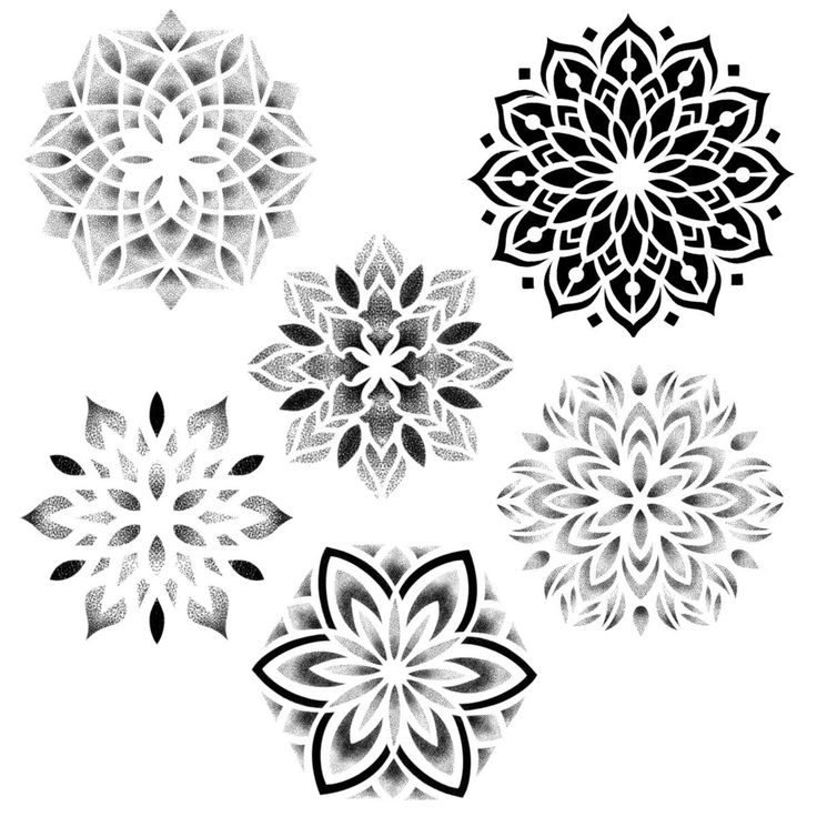 four different types of flower designs in black and white, each with an individual's own design