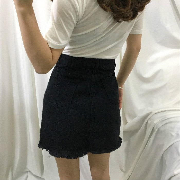 Material: Cotton, Polyester • Dresses Length: Above Knee, Mini • Style: Casual, Casual • Decoration: Hole • Silhouette: A-Line • Waistline: Empire • Type: Solid • Bandage Skirt: Jupe Crayon • Saia Plissada: Falda • Jeans Skirt: Jupe Femme • Summer Skirt: Saias • Saia Feminina: Vintage Skirt Black Cotton Skirt For Summer, Black Fitted Mini Skirt, Black Casual Mini Skirt For Summer, Black Denim Skirt For Summer, Summer Black Denim Skirt, Black Summer Bottoms With Mini Hem, Black Mini Hem Skirt For Summer, Black Stretch Cotton Denim Skirt, Fitted Mini Skirt With Frayed Hem For Day Out