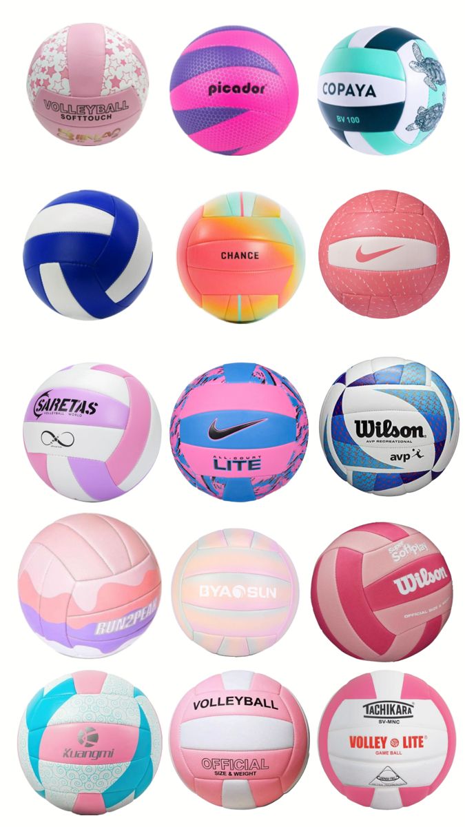 many different types of volleyballs are shown in this image