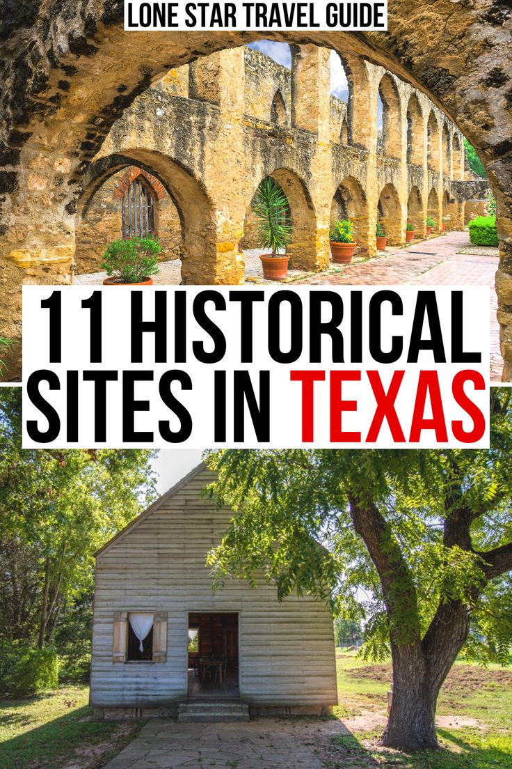 an old building with the words, 11 historical sites in texas on it's cover