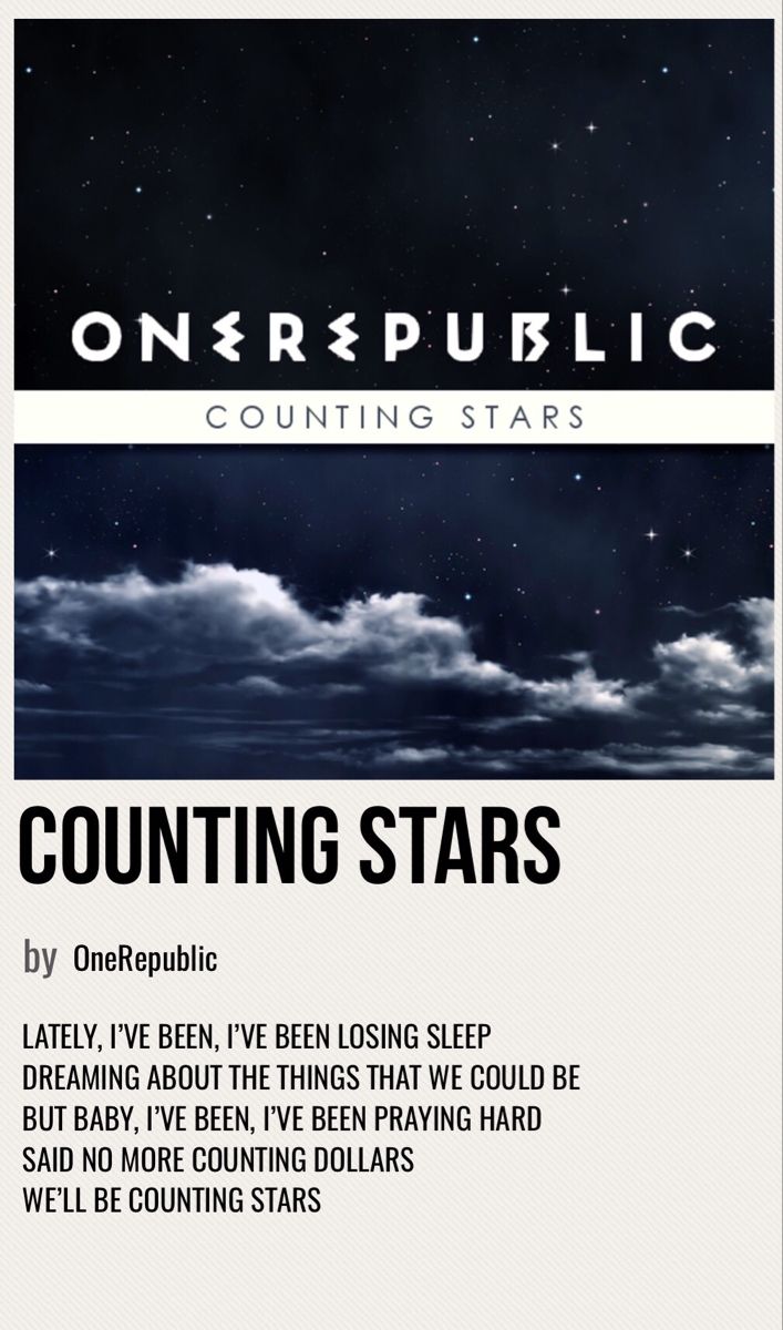 a poster with the words counting stars written in black and white, against a dark background