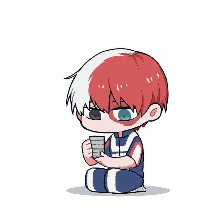 an anime character with red hair and blue eyes sitting on the ground holding a cell phone