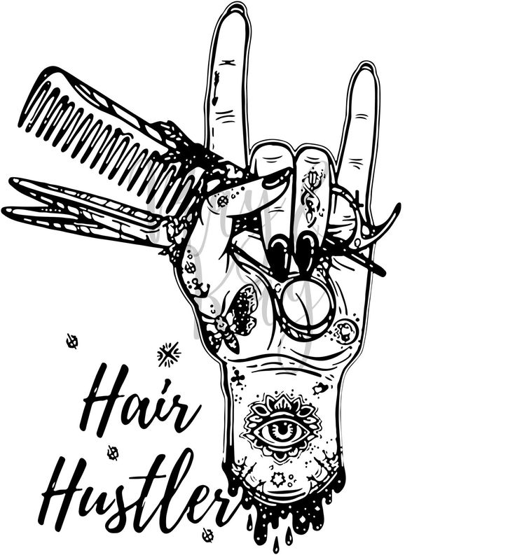 a hand that has some scissors in it and the words hair hustler on it