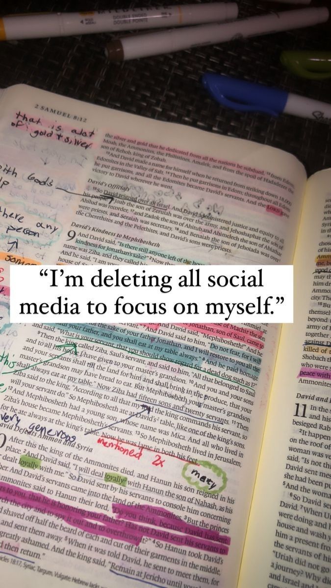 an open book with writing on it and the words i'm deleting all social media to focus on myself