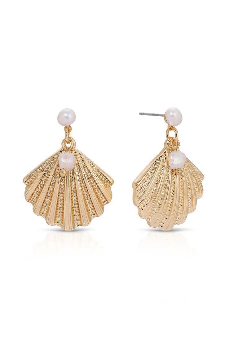 Online only! Elevate your coastal style with Ettika's Scallop Shell & Pearl Earrings, featuring an elegant seashell-shaped design adorned with a lustrous faux pearl accent. Finished in gold, these earrings add a touch of seaside glamour to any outfit.


	18k Gold Plated, Zinc, Freshwater Pearl
	1.2" length
	Post-back closure
	Gold finish Elegant Shell-shaped Metal Earrings, Elegant Shell-shaped Earrings, Elegant Shell-shaped Metal Jewelry, Elegant Shell Pearl Earrings For Pierced Ears, Elegant Shell Pearl Earrings, Elegant Pearl Drop Shell Earrings, Elegant Pearl Drop Earrings For Beach, Elegant Pearl White Shell For Beach, Elegant Pearl Earrings For The Beach