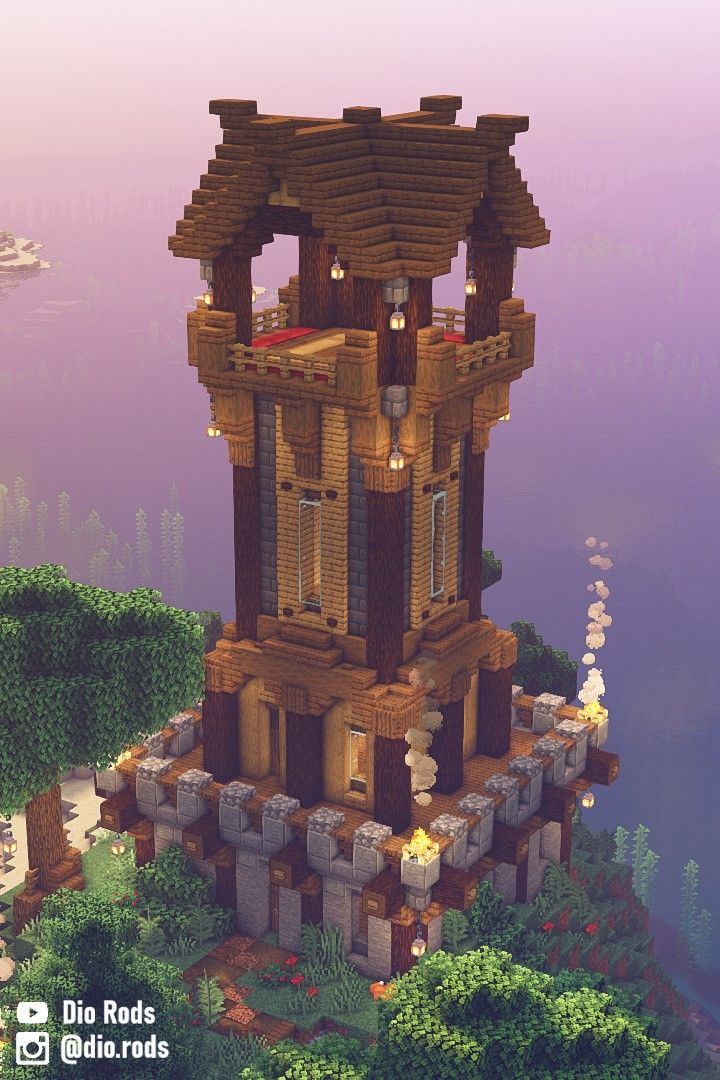 Minecraft Outpost / Watchtower! Perfect for survival minecraft. Tower Design Minecraft, Minecraft Watchtower Ideas Simple, Minecraft Building Medieval, Medevial Minecraft Builds, Minecraft Watchtower Design, Cute Tower Minecraft, Medieval Staircase Minecraft, Minecraft Watchtower Simple, Minecraft Tower Roof Tutorial