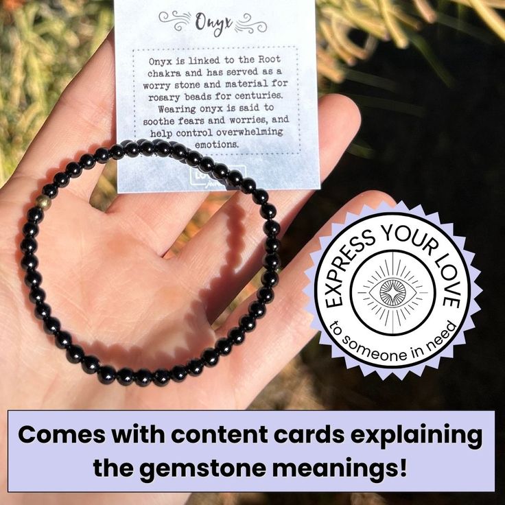 Genuine matte onyx gemstone bracelet, perfect for layering with other mala bracelets! Onyx has served as a worry stone and material for rosary beads for centuries. Crystal sages believe that it has the ability to soothe fears. They say it can help a person maintain a positive outlook while awaiting the result of a source of worry. SIZING and MEASUREMENTS: Bead size: 4mm SMALL: 6.5 inches/ 16.5cm MEDIUM: 7.25 inches/ 19cm LARGE: 8 inches/ 20 cm Black Gemstone Beads Rosary Bracelet Gift, Black Rosary Bracelet With Gemstone Beads As Gift, Black Spiritual Crystal Bracelet As Gift, Spiritual Black Crystal Bracelet As A Gift, Spiritual Black Crystal Bracelet Gift, Spiritual Black Onyx Crystal Bracelet, Black Gemstone Beads Spiritual Bracelet, Spiritual Black Stretch Bracelet With Gemstone Beads, Black Spiritual Crystal Bracelet With Gemstone Beads