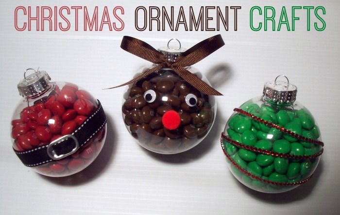 three christmas ornaments in different shapes and sizes on a white surface with the words christmas ornament crafts above them