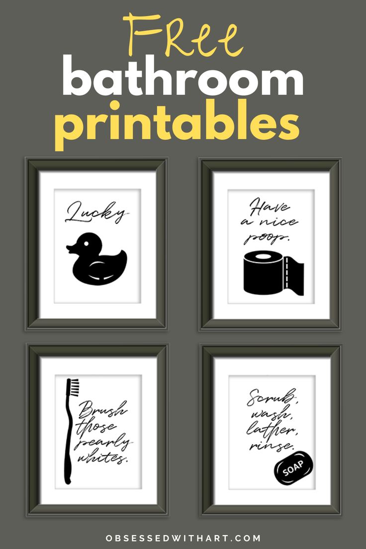 bathroom printables with the words free bathroom printables on them in black and white