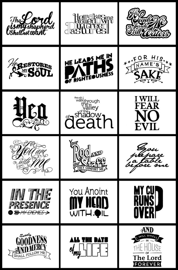 some type of lettering that is black and white with different font styles on it, including the