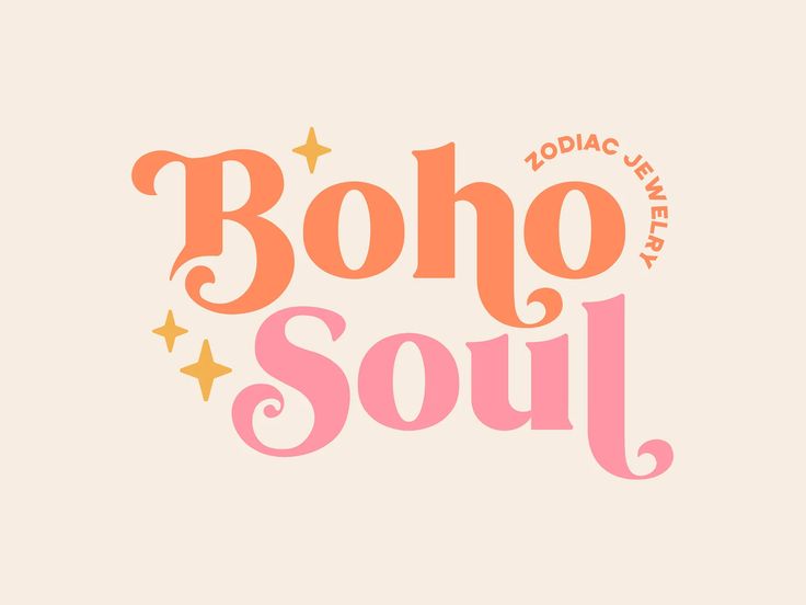 the boho soul logo is shown in pink, orange and yellow with stars on it