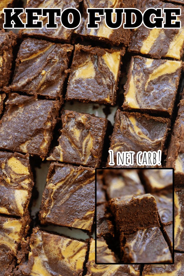 the cover of keto fudge chocolate brownie with peanut butter swirl