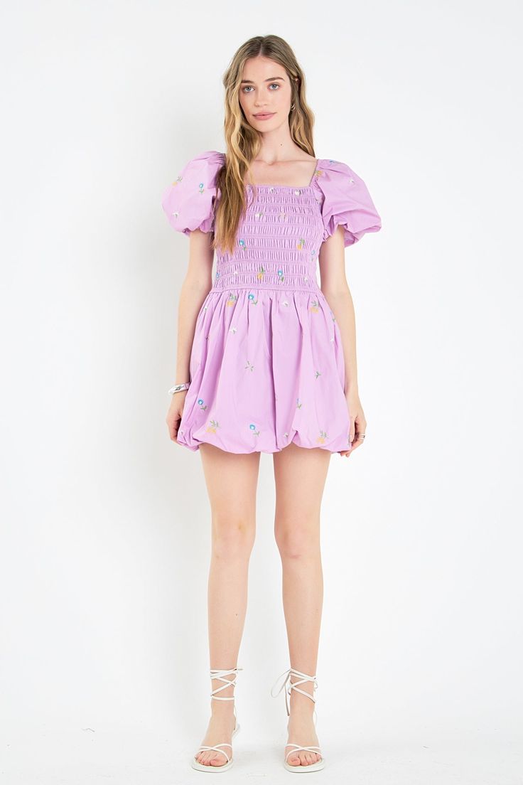 ENGLISH FACTORY - Smocked Dress with Balloon Sleeves - DRESSES available at Objectrare Short Balloon Sleeves, Skirt Embroidery, Embroidery Skirt, Summer Style Guide, English Factory, Casual Party Dresses, Maxi Dress Sale, Pink Maxi, Smocked Dress