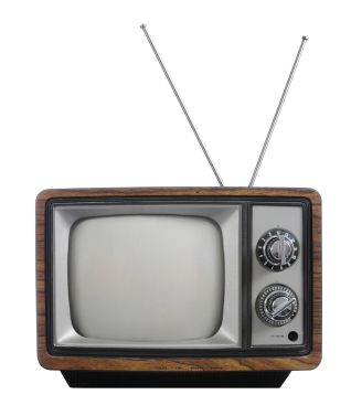 an old fashioned television set with two antennas on it's sides and a wooden base