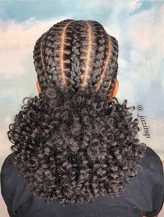 braided low afro puff Black Hairstyles Crochet, Hair Puff, Girls Hairstyles Braids, Natural Hair Styles Easy, Girls Braids, Natural Hair Braids, Penteado Cabelo Curto, Cornrow, Cornrow Hairstyles