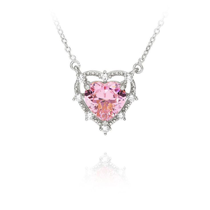 Pink Heart Dimond Necklace LIN117 Size：20mm*19mm Weigtht：6.3g Heart Shaped Necklace, Kawaii Clothes, Pink Heart, Diamond Necklace, Color Mixing, 18k Gold, Hoop Earrings, Pendant Necklace, Crystals